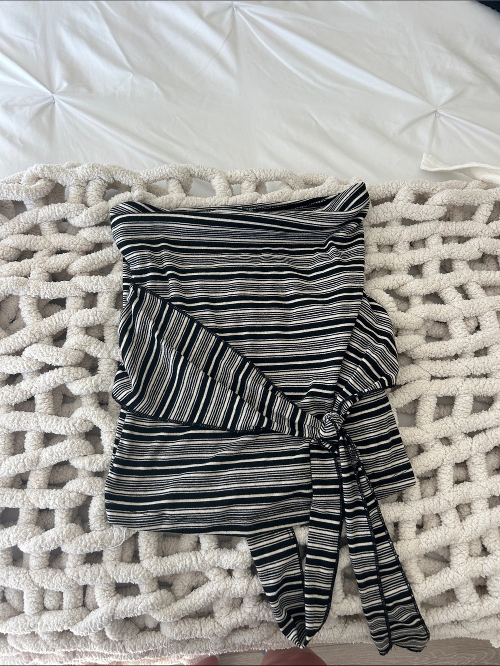 Bershka Black and White Striped Wrap Top